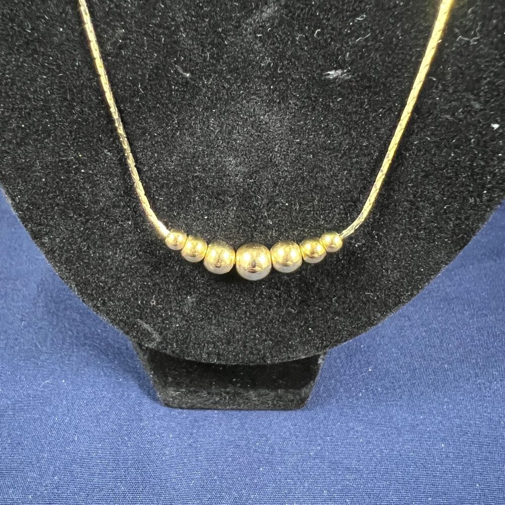 17" Gold Tone Necklace With Graduated Gold Tone Beads - Picture 2 of 2